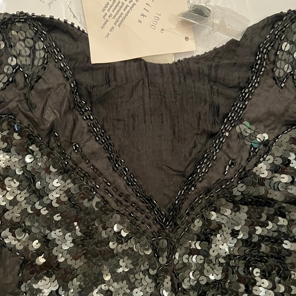 NWT Vintage Infashions Black Sequined and Beaded Butterfly Cape Shawl 100% Silk - Picture 13 of 15